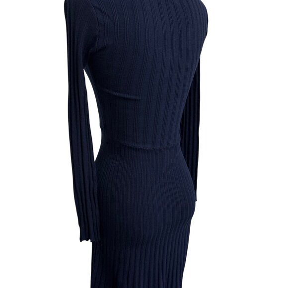 Venus Navy Blue Ribbed Knit Long Sleeve Dress XS - Picture 9 of 15